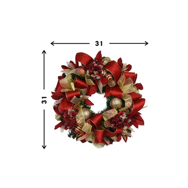 32 Holiday Wreath with Hydrangeas，Oranments and Velvet Bows