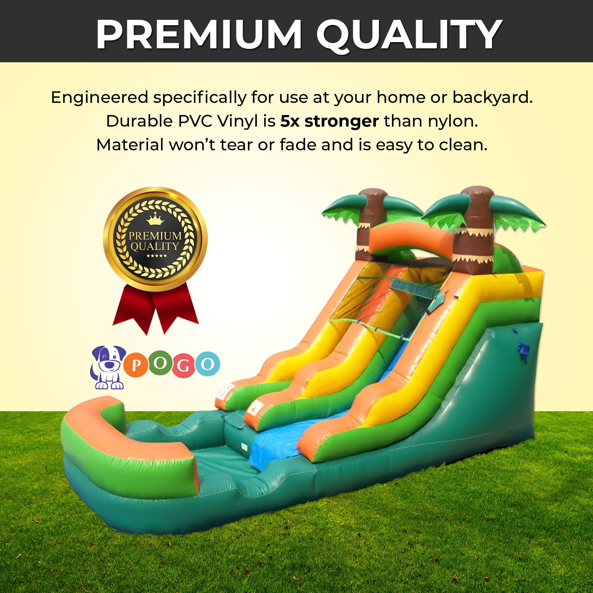 Pogo Bounce House Crossover Tropical Inflatable Water Slide, Backyard Party Package, 12 ft