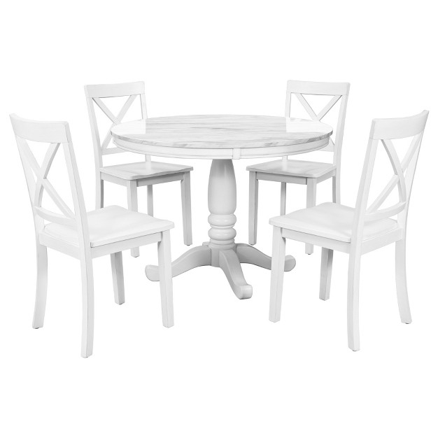 5 piece Solid Wood Dining Table And Chairs Set White Modernluxe