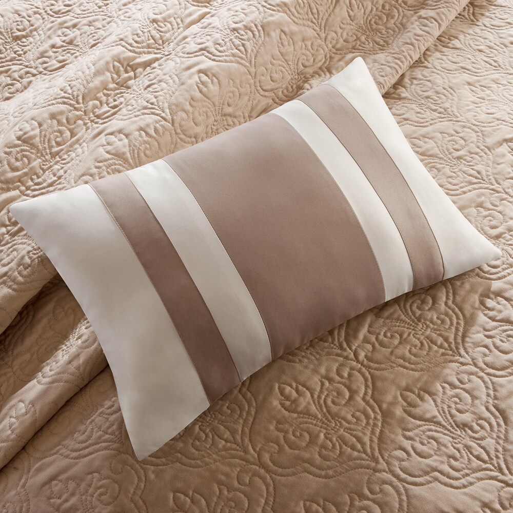 Madison Park Danville Beige 7 Piece Quilt Set with Euro Shams and Throw Pillows