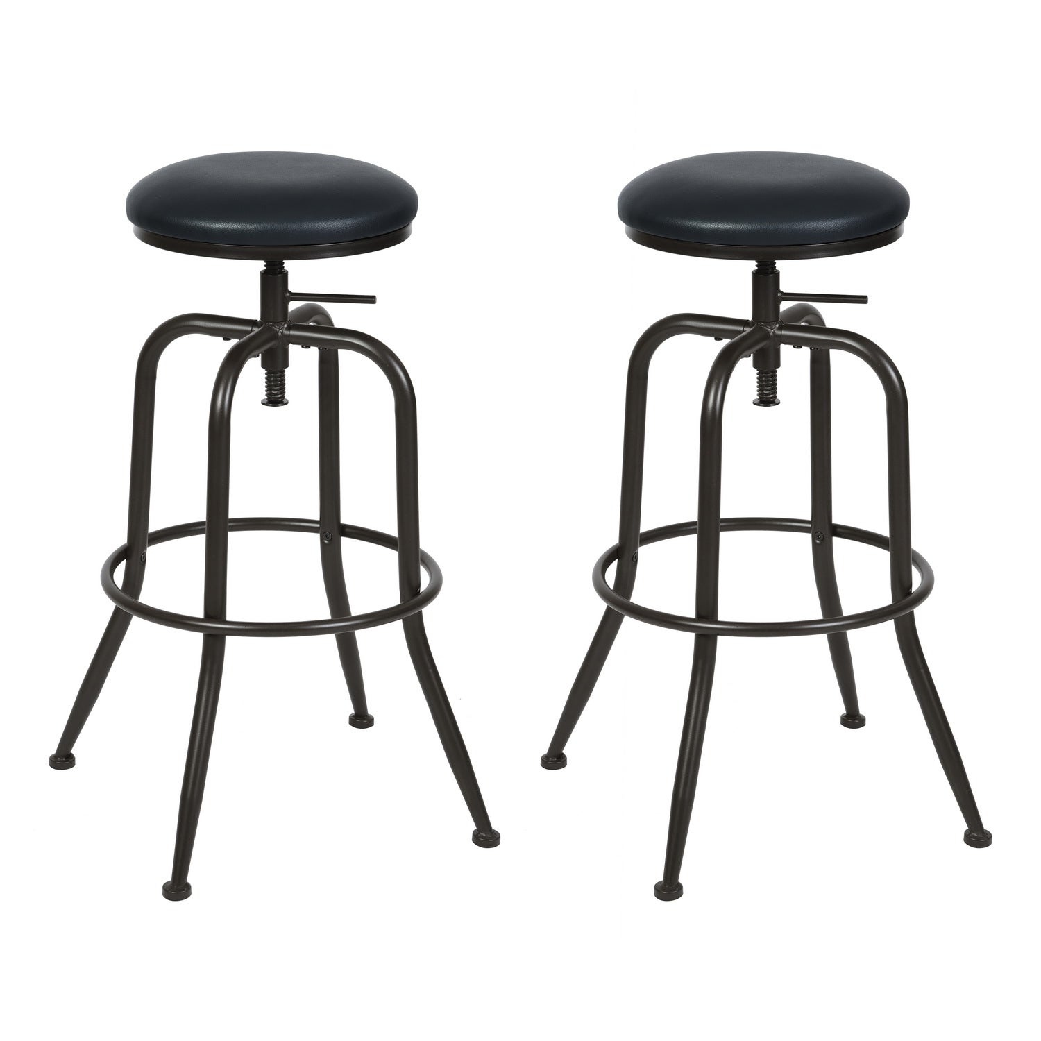 Industrial Counter Bar Stools with Black Pu (Set of 2) for a Modern Kitchen or Island or Breakfast Bar， Height Adjustable