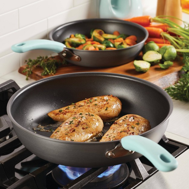 Rachael Ray Create Delicious 2pc Hard Anodized Aluminum Frying Pan Set Blue Handles