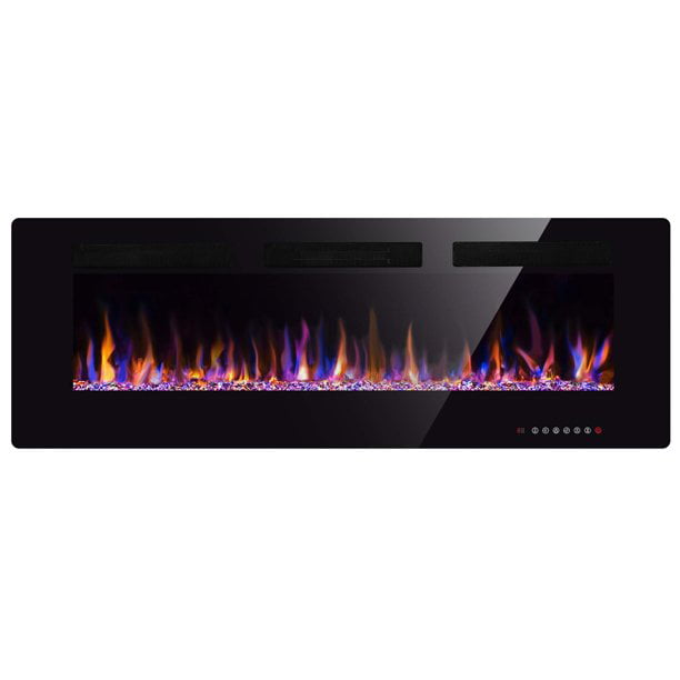 R.W.FLAME 50" Electric Fireplace in-Wall Recessed and Wall Mounted 1500W Fireplace Heater and Linear Fireplace with Timer/Multicolor Flames/Touch Screen/Remote Control (Black)