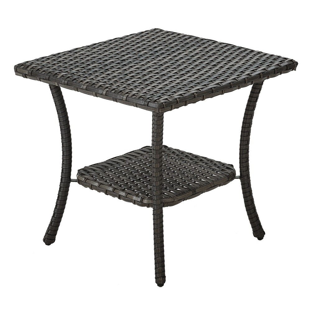 Pocassy Outdoor Wicker Side Table  Patio Rattan End Table Brown