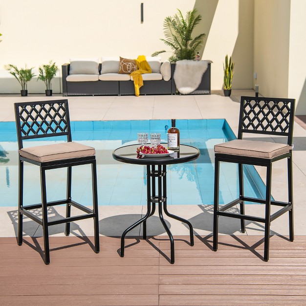 Costway Set Of 2 Outdoor Bar Height Dining Chairs Patio Metal Bar Stools With Cushion