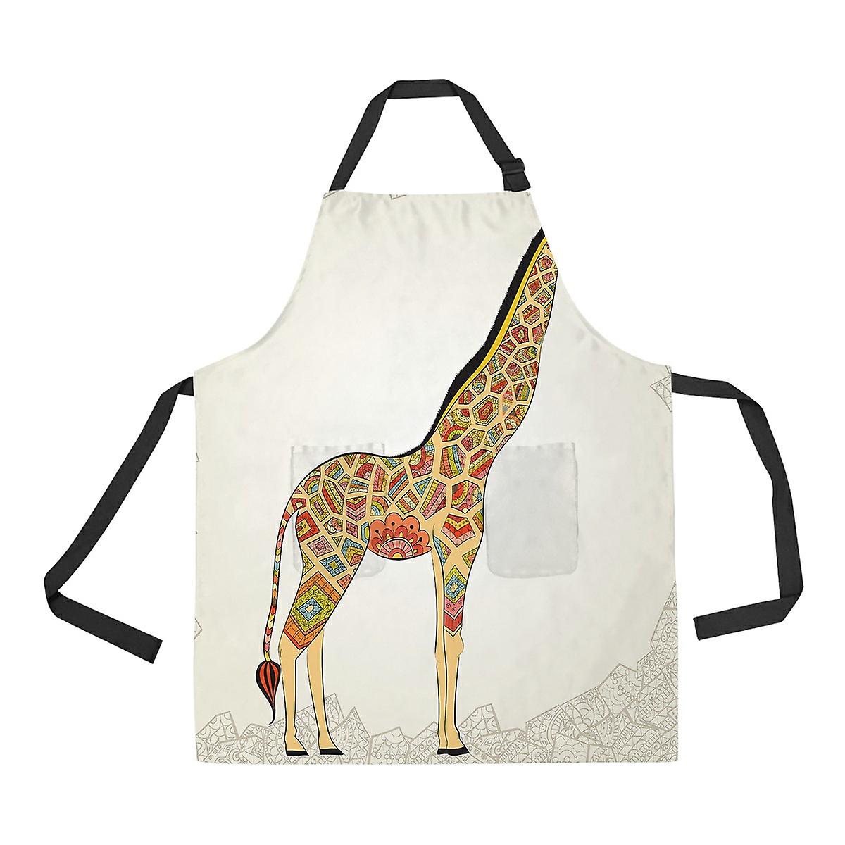 Boho Giraffe Animal Africa Nature Zoo Paisley Doodle Apron Home Kitchen Apron With Pockets