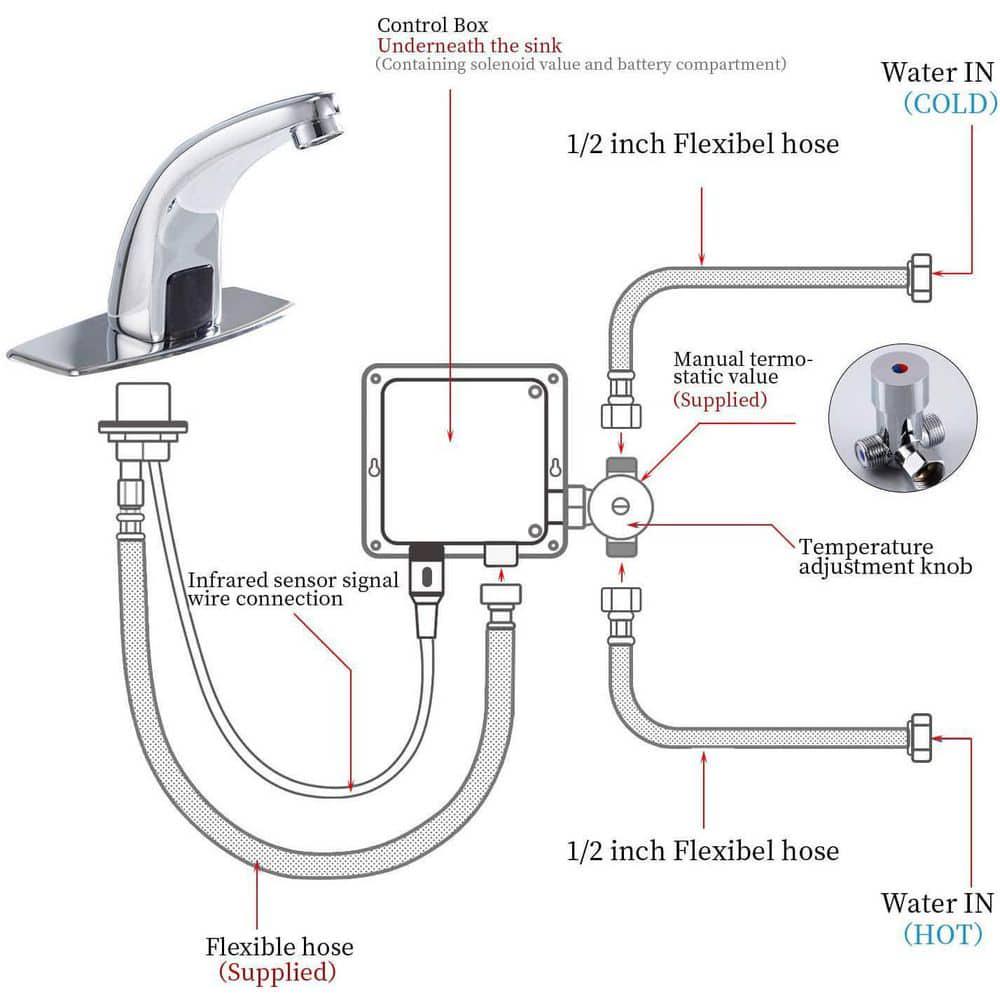 BWE Automatic Sensor Touchless Bathroom Sink Faucet With Deck Plate In Polished Chrome