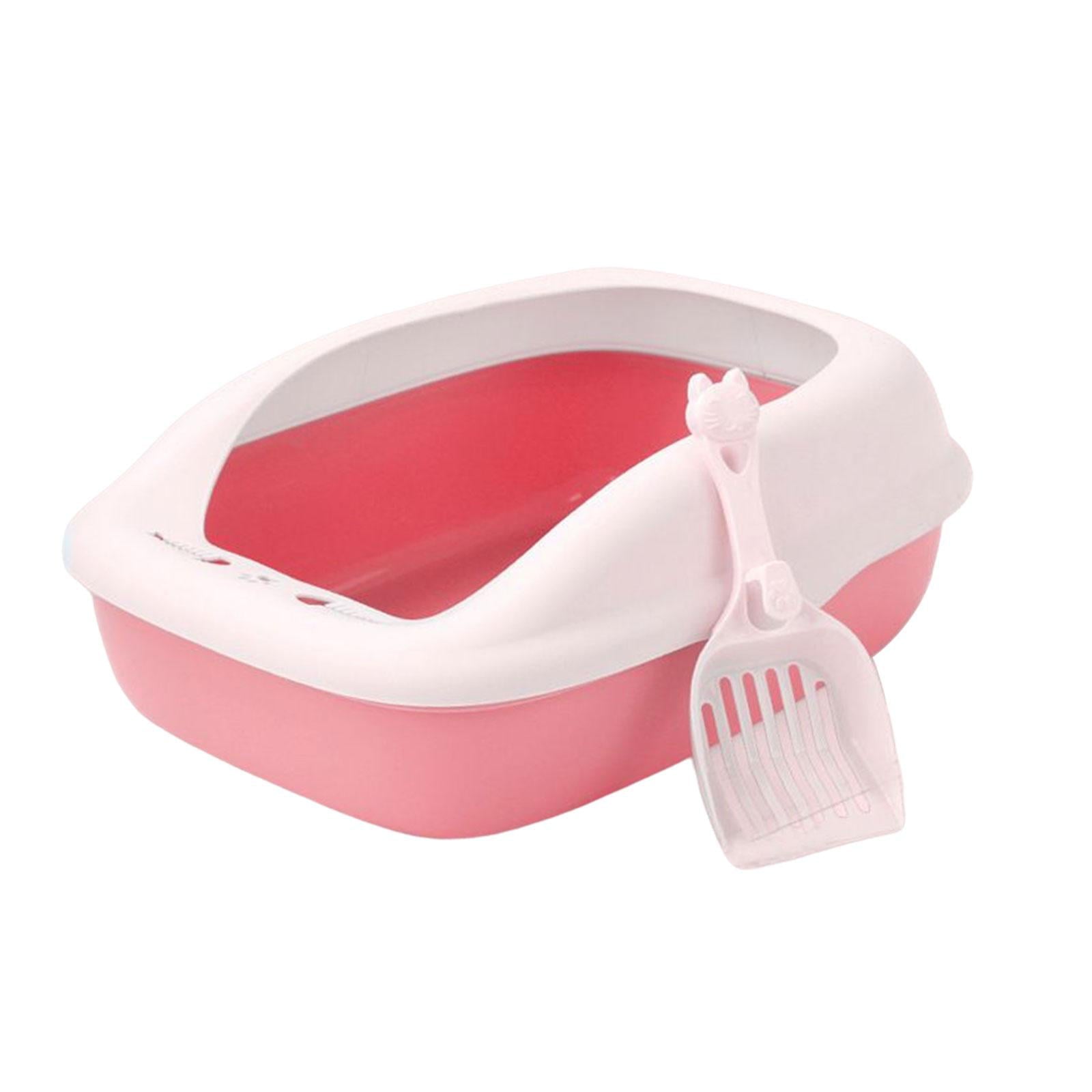 Cat Litter Box Heighten Kitty Litter Pan Portable Cat Sandbox Kitten Potty Toilet Pet Litter Tray for Small Animals Easy to Clean， No Odor Pink