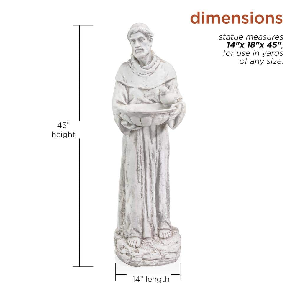 Alpine Corporation 45 in. Tall Outdoor Saint Francis Birdbath Statue Yard Art Decoration, Light Gray QFC106