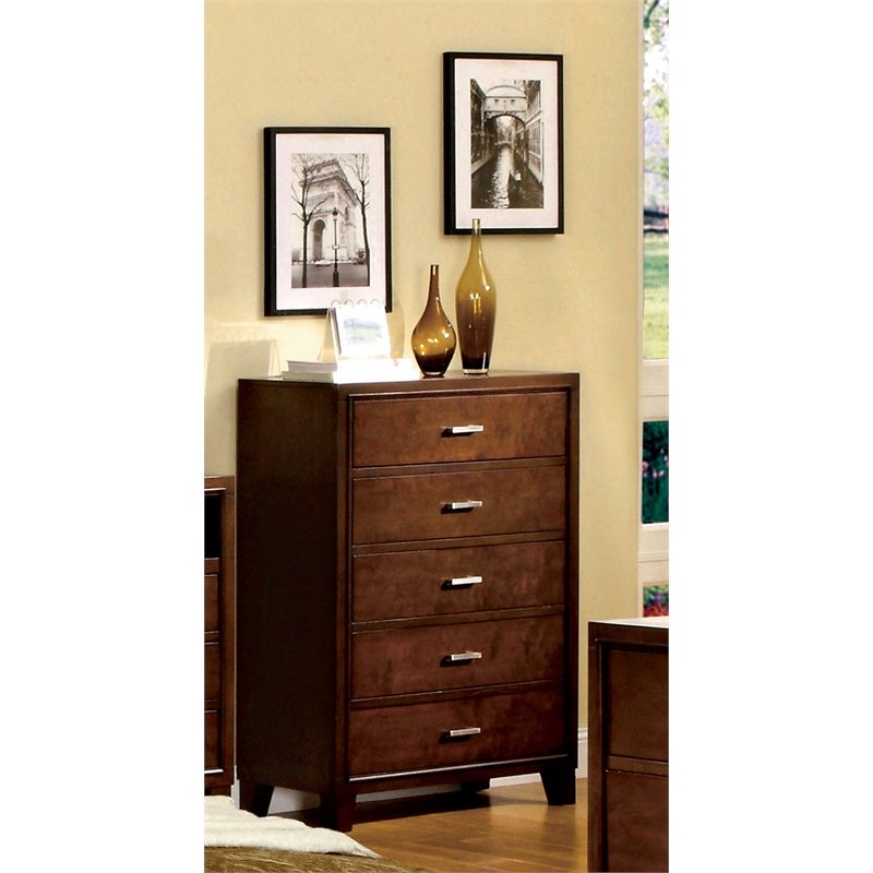 Furniture of America Sirius Solid Wood 5-Drawer Chest in Brown Cherry