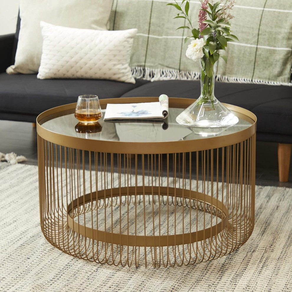 Contemporary Coffee Table  Minimalistic Wire Like Golden Body  ampClear Glass Top   Contemporary   Coffee Tables   by Decor Love  Houzz