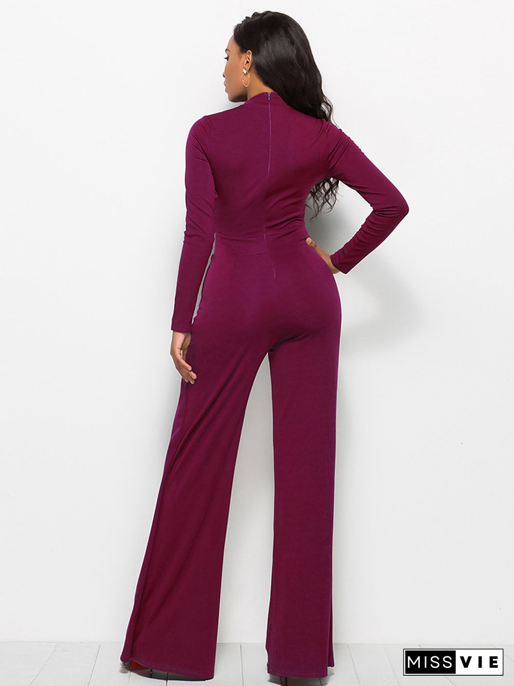 Fashion Crew Neck Long Sleeve Wide Leg Jumpsuit