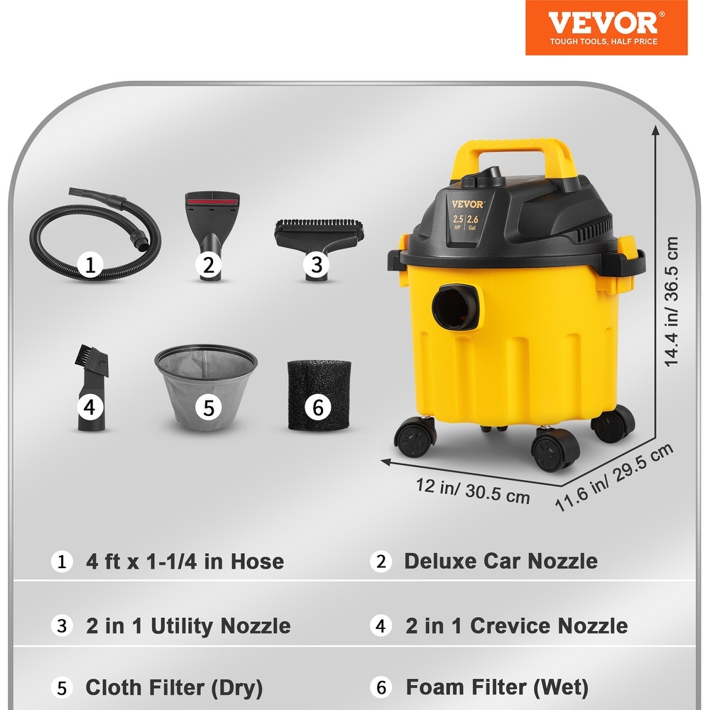 VEVOR Wet Dry Vac 3 in 1 Shop Vacuum with Blowing Function Portable Attachments to Clean Floor