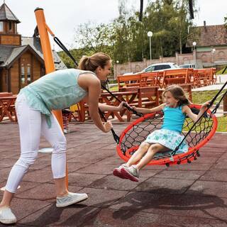 Costway Orange Spider Web Chair Swing with Adjustable Hanging Chain Kids Play Equipment OP70310OR