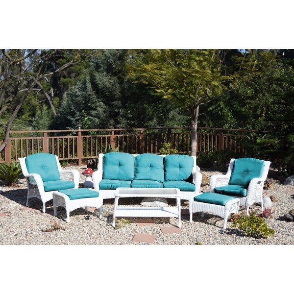 Jeco White Wicker 6piece Seating Set with Tan Cushions