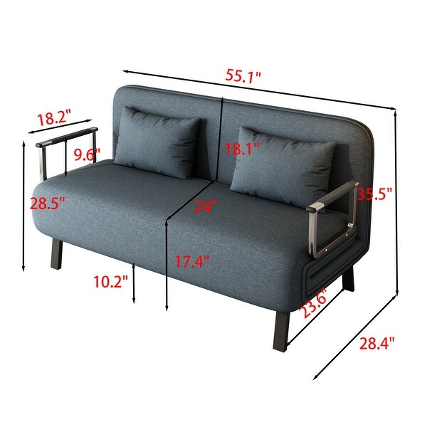 Convertible Blue Grey Sleeper Sofa Bed TriFold Sofa Bed with Adjustable Backrest and Pillow