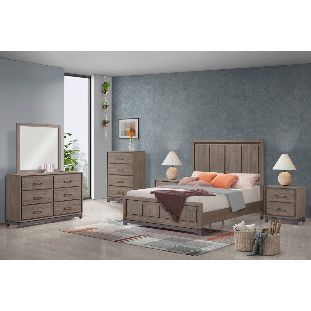 Jennifer 4 Piece Brown Modern Contemporary Solid Wood And Veneers Upholstered Panel Bedroom Set