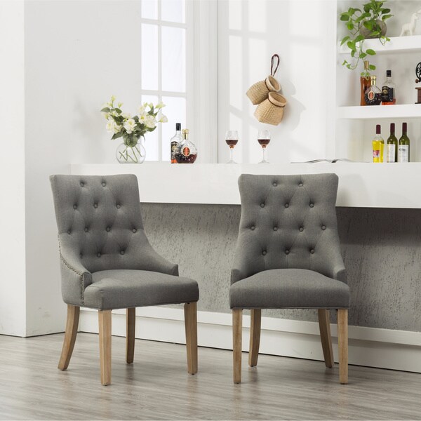 Roundhill Furniture Tufted Solid Wood Silver Nailhead Wingback Hostess Chairs (Set of 2)