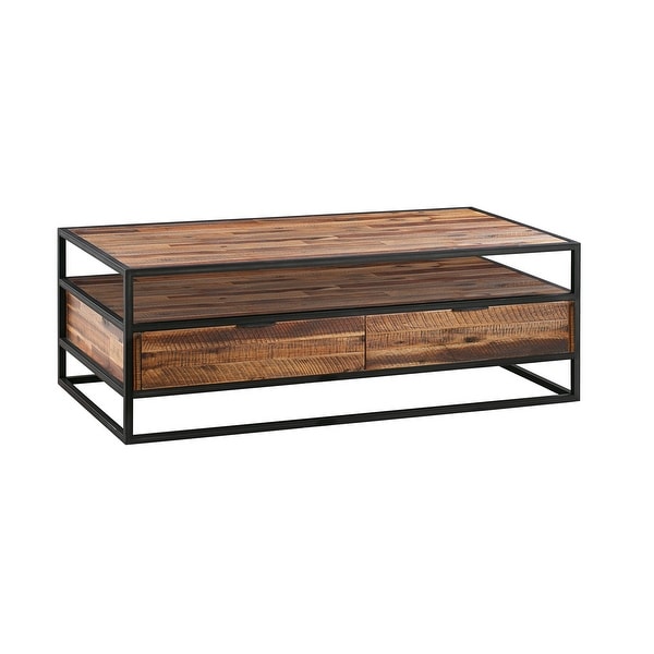 Livia 50 Inch Modern Rectangle Coffee Table with 2 Drawers and Shelf， Black