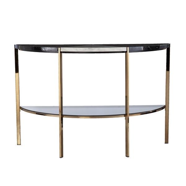 Cortihana Half Moon Faux Marble Console Table， Gold