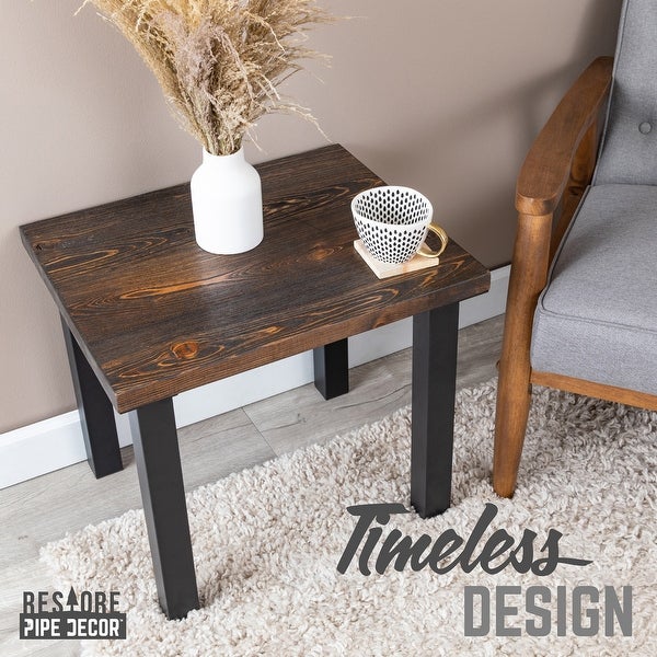 PIPE DECOR Solid Wood End Table Top with (4) Matte Black Metal Legs