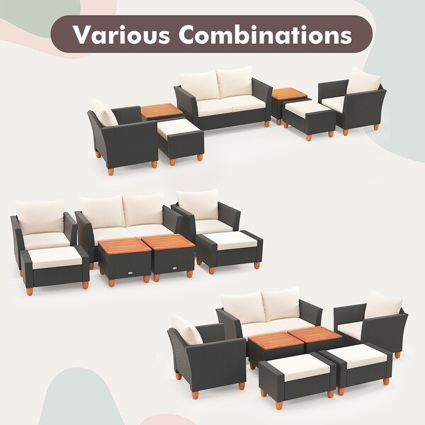 Gymax 7 PCS Patio Furniture Set w/ Loveseat Armchairs Ottomans and