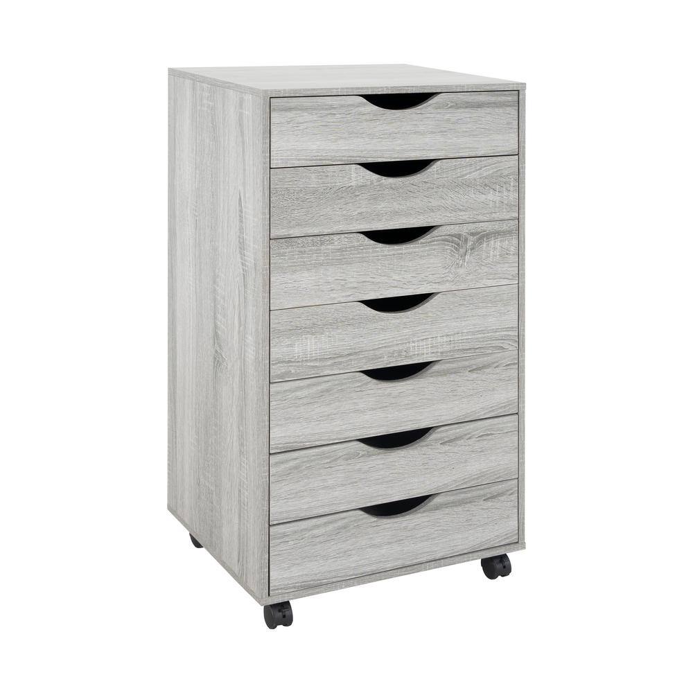 HOMESTOCK 7-Drawer Gray Oak 34.2 in. H x 15.7 in. W x 18.8 in. D Wood Vertical File Cabinet 70060HD