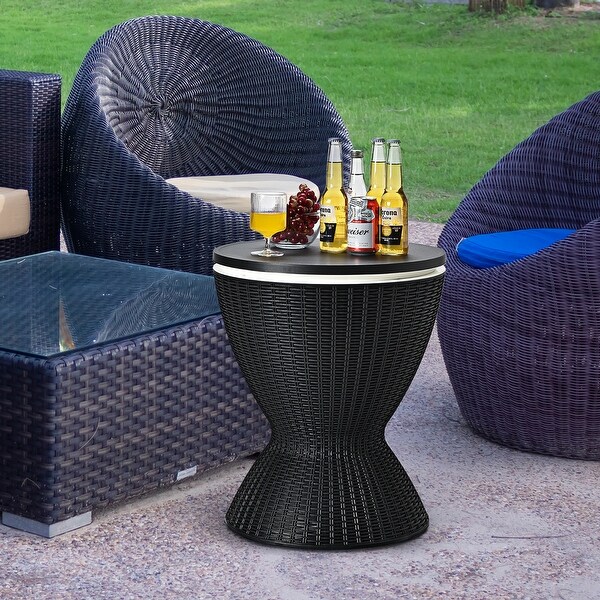 Costway 8 Gallon 3 in 1 Patio Rattan Cooler Bar Table Adjust Ice