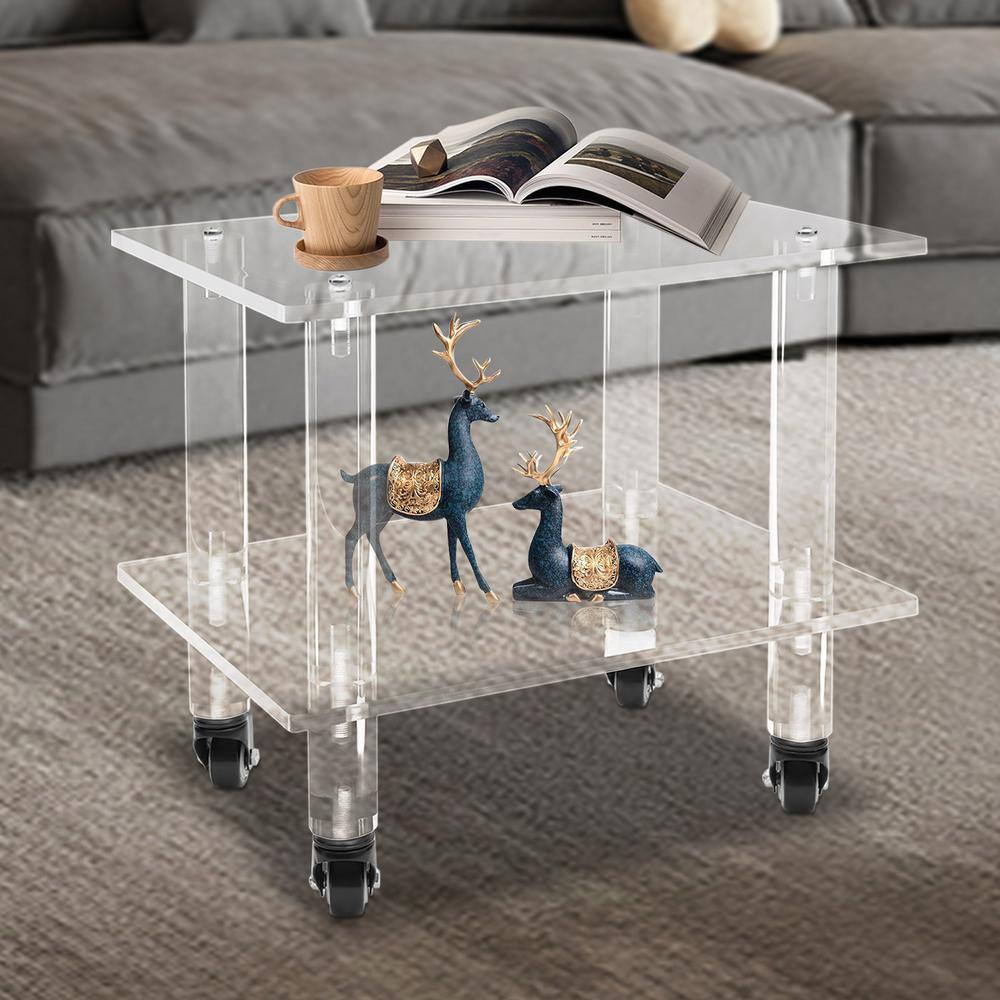 YIYIBYUS 2-Tier Acrylic 4-Wheeled Under Desk Printer Stand in Clear BGQHODV9WDFKH