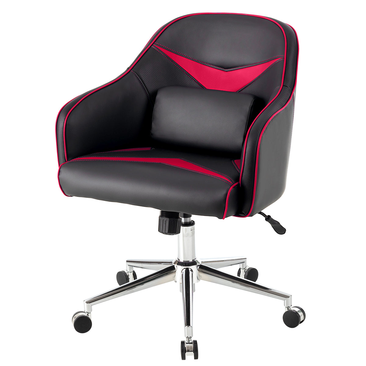 Giantex PU Leather Gaming Chair, Adjustable Height Mid-back Armchair w/ Massage Lumbar Pillow