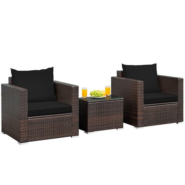 Costway 3PCS Patio Rattan Furniture Set Conversation Sofa Cushioned