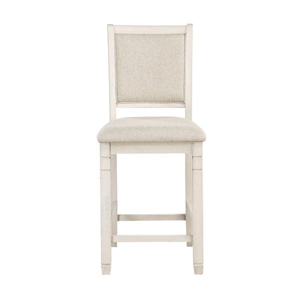 White Wooden Height Chairs 2pcs Set Fabric Upholstered Dining Chairs