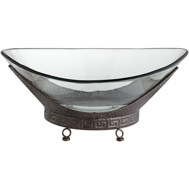 Wide Decorative Glass Bowl With Bronze Base