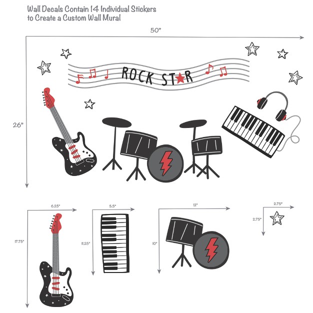 Lambs amp Ivy Rock Star Musical Instruments Wall Decals stickers Drums guitar