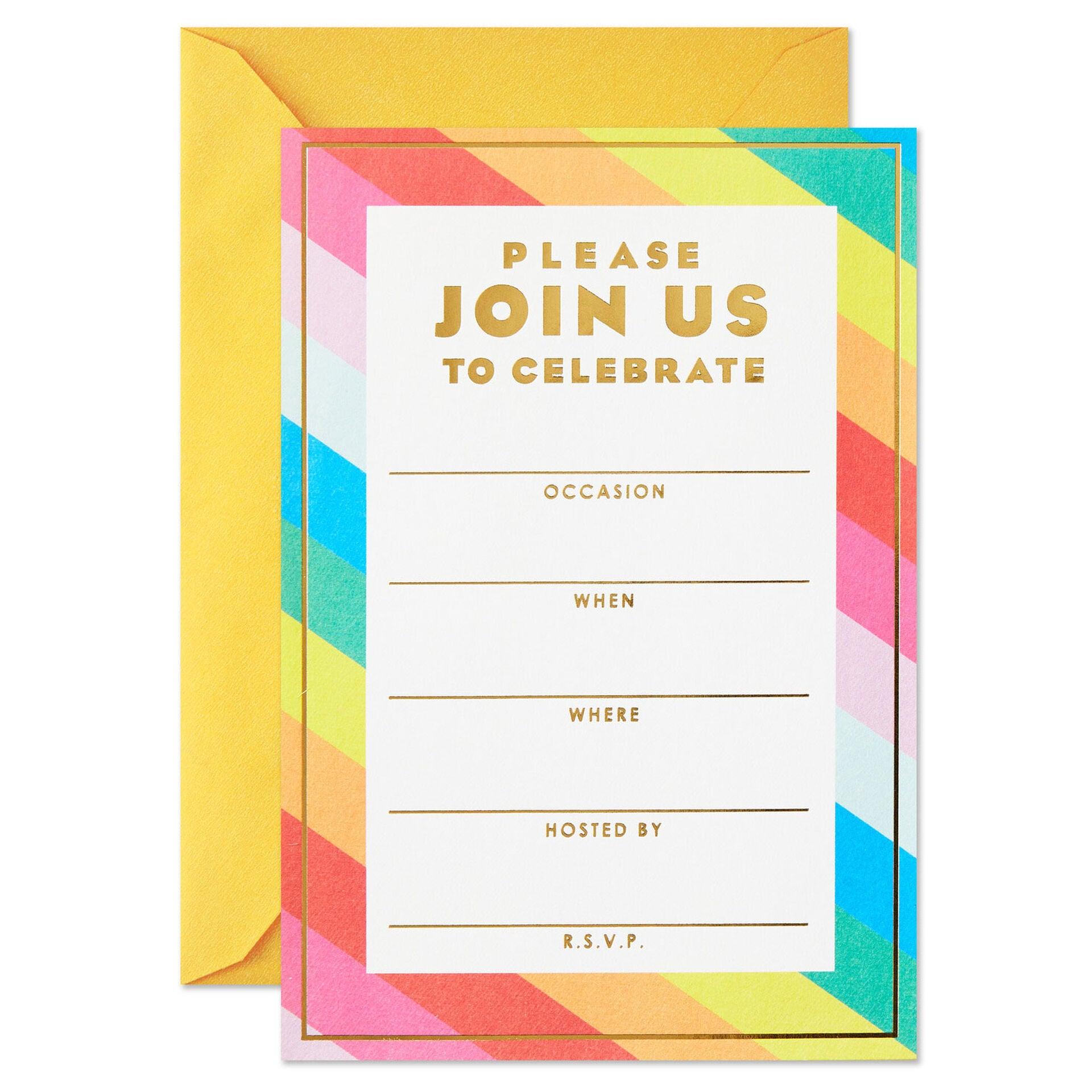 Hallmark  Colorful Stripe Party Invitations, Pack of 10