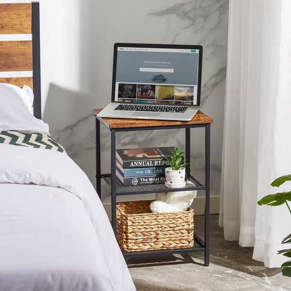 Modern Narrow Side Table with 3-tier Mesh Storage Shelves(1PCS/2PCS)