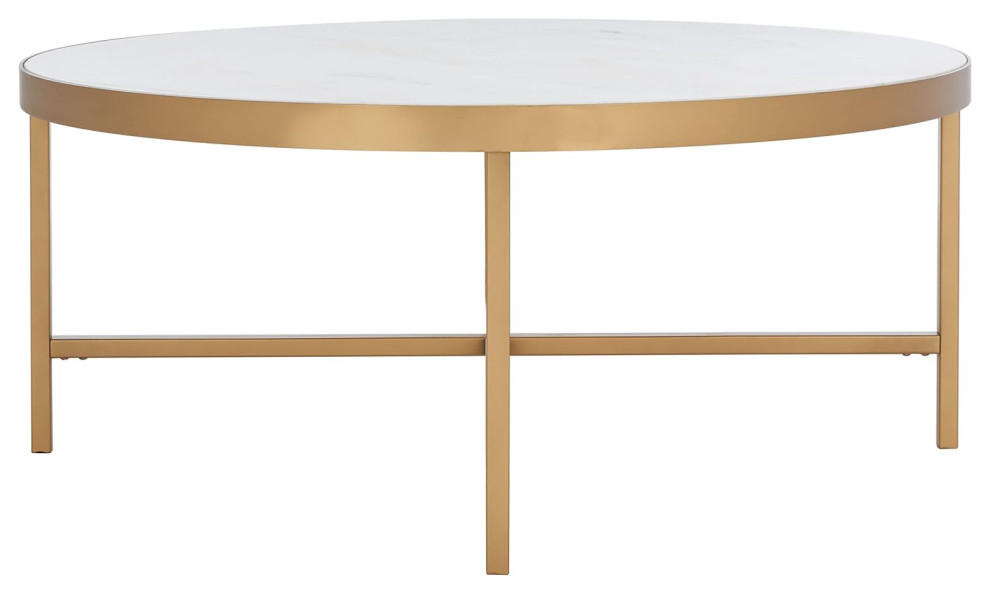 Elegant Coffee Table  Brass Finished Metal Frame With Round White Marble Top   Contemporary   Coffee Tables   by Decor Love  Houzz