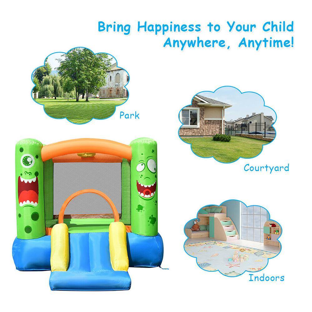 Costway Multi-Color Kids Playing Inflatable Bounce House Jumping Castle Game Fun Slider 480-Watt Blower OP70022