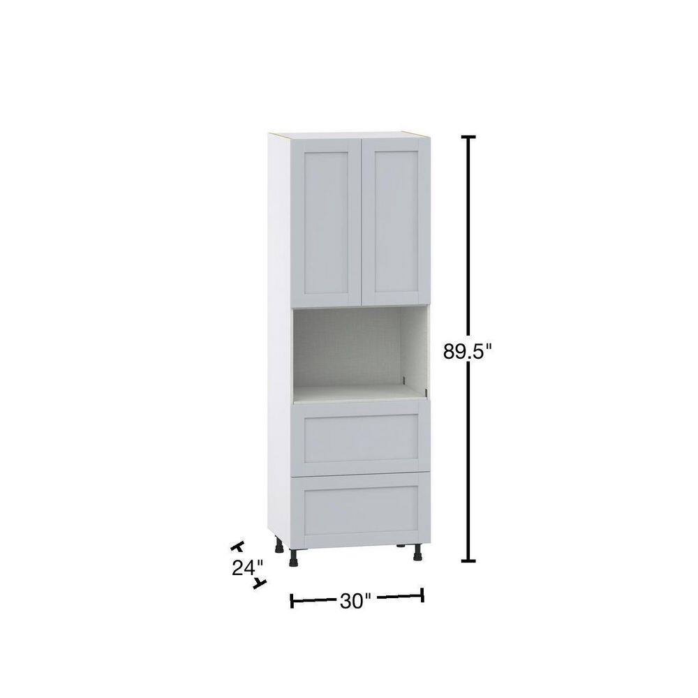 J COLLECTION Cumberland Light Gray Shaker Assembled Pantry Micro Kitchen Cabinet with 2 Drawers (30 in. W x 89.5 in. H x 24 in. D) DSTM2D3089.5-CL