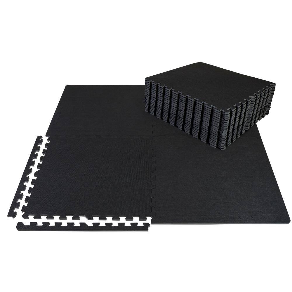 CAP Black Carpet Texture Top 24 in. x 24 in. x 12 mm Interlocking Tiles for Home Gym Kids Room and Living Room (96 sq. ft.) MTS4-1206C-BK