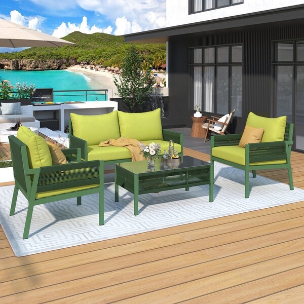 4Piece Outdoor Furniture，Rope Garden Patio Conversation Set