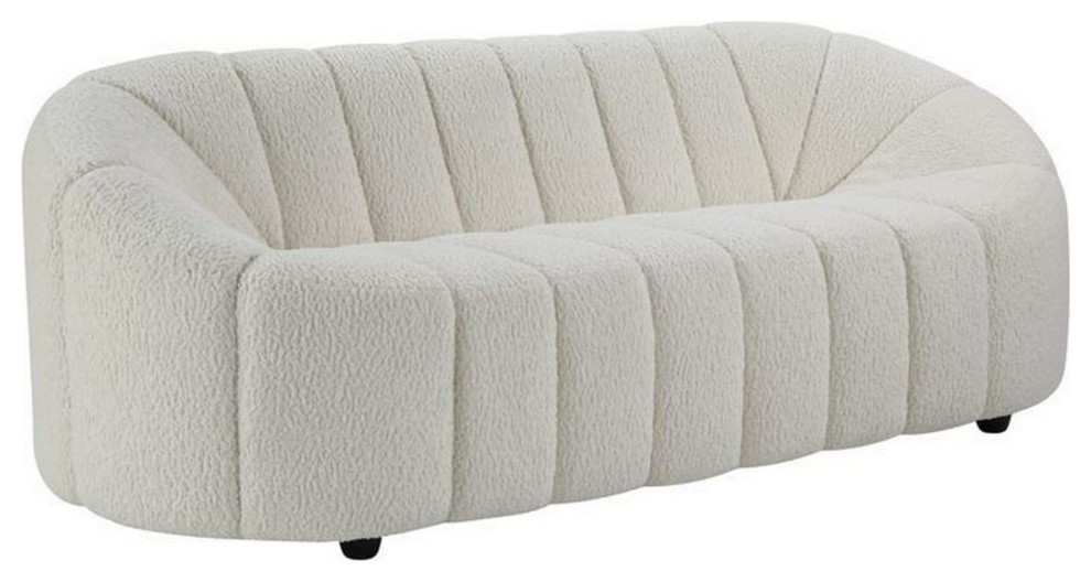 Sofa With Textured Fabric And Vertical Channel Tufting  White   Transitional   Sofas   by VirVentures  Houzz