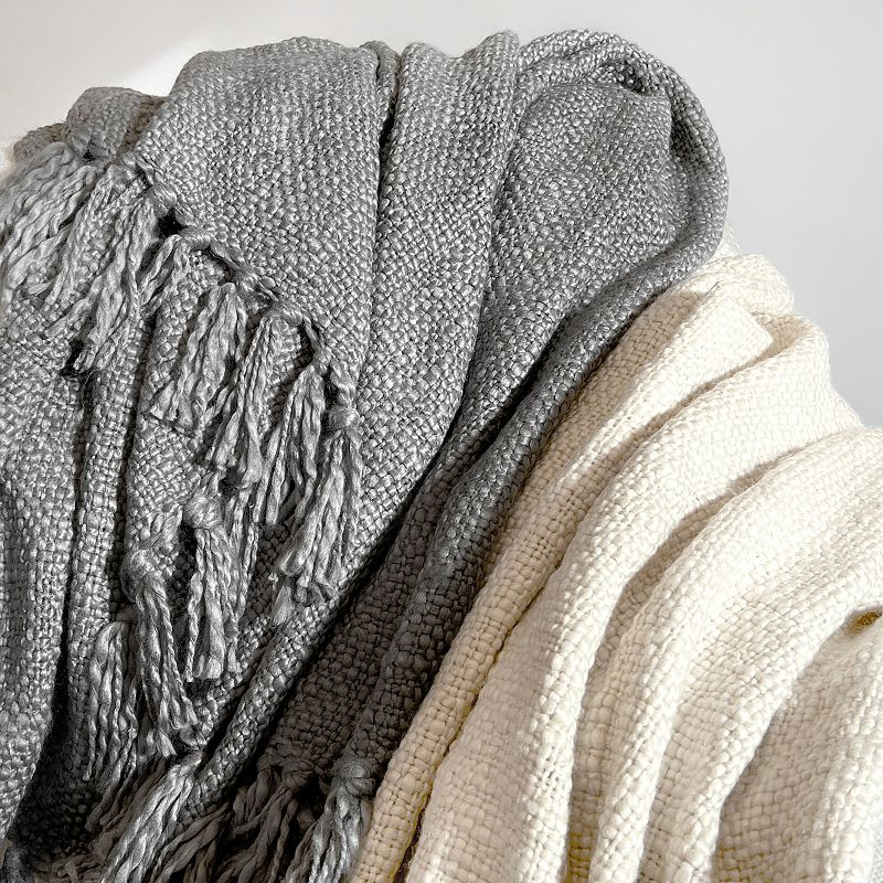 Urban Loft's Slub-Yarn Basketweave Texture Throw Blanket with Fringed Edges