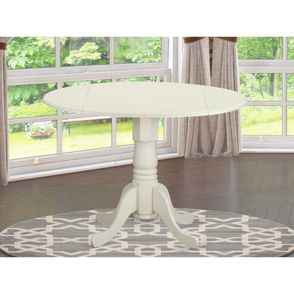 East West Furniture Dublin Kitchen Dining Table   a Round Wooden Table Top with Dropleaf   Pedestal Base  (Finish Options)