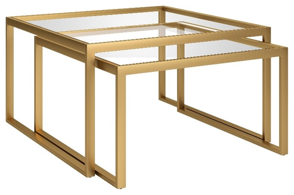 Henn ampHart 30 quotBrass Metal/Glass Coffee Table   Contemporary   Coffee Table Sets   by Homesquare  Houzz