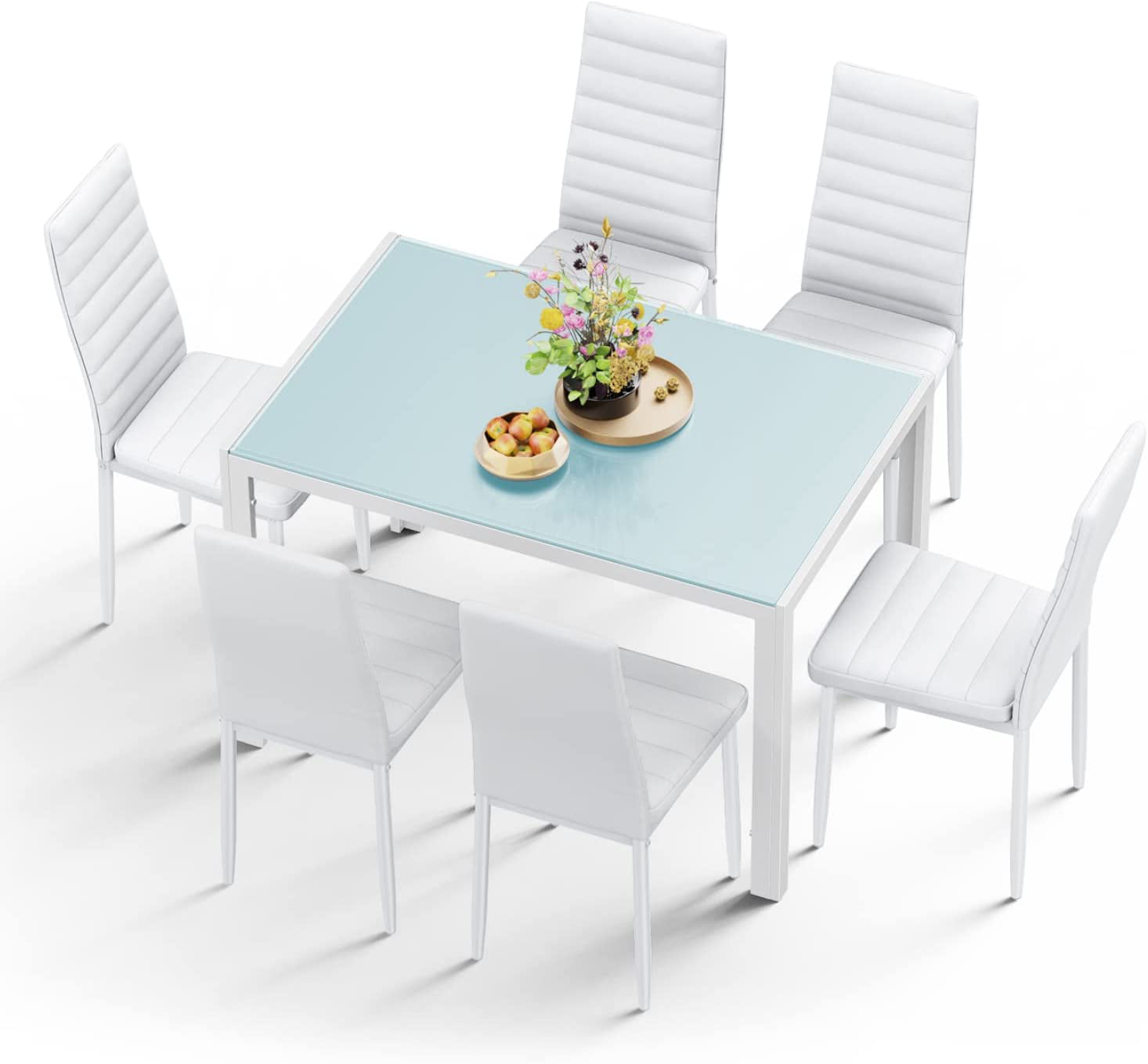 Aiho Rectanglar Kitchen Dining Table Set for 6 for Dining Room, White