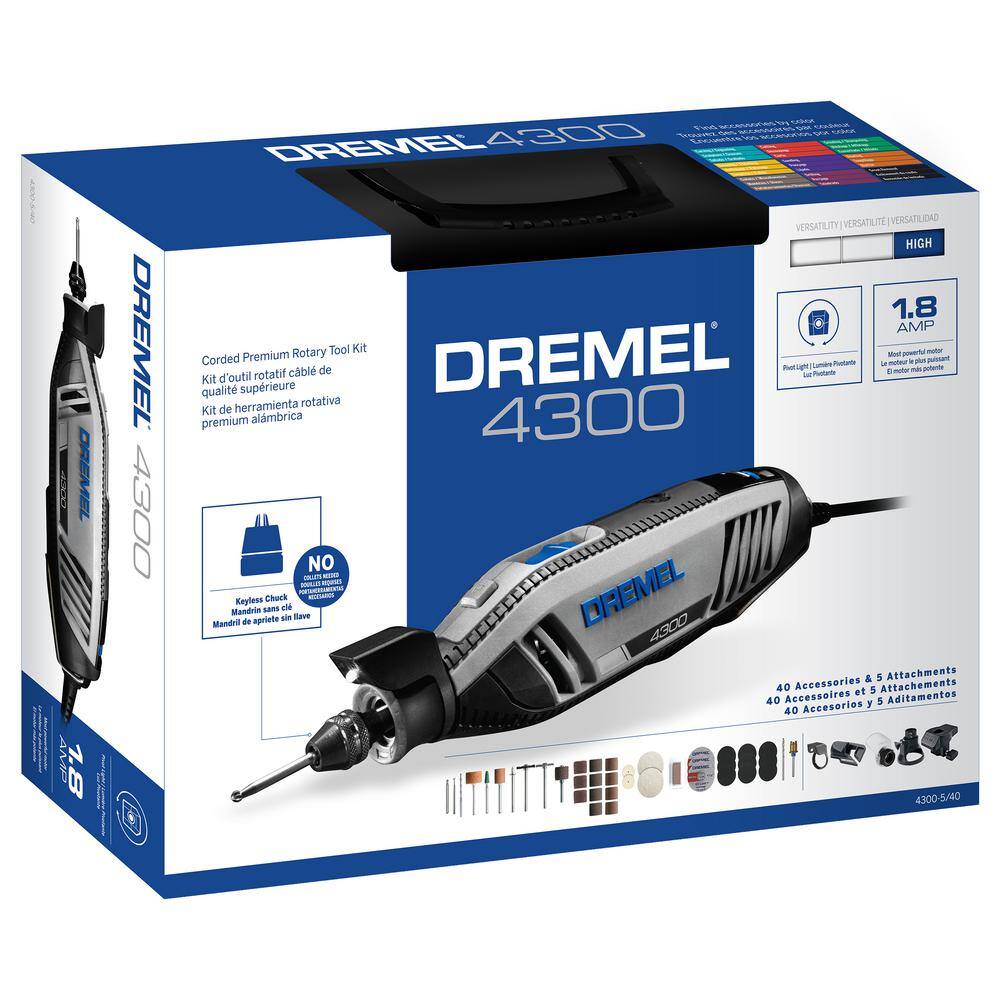 Dremel 4300 Series 1.8 Amp Variable Speed Corded Rotary Tool Kit with 11-Pc EZ Lock Cutting Rotary Accessories Kit 4300540+EZ72801