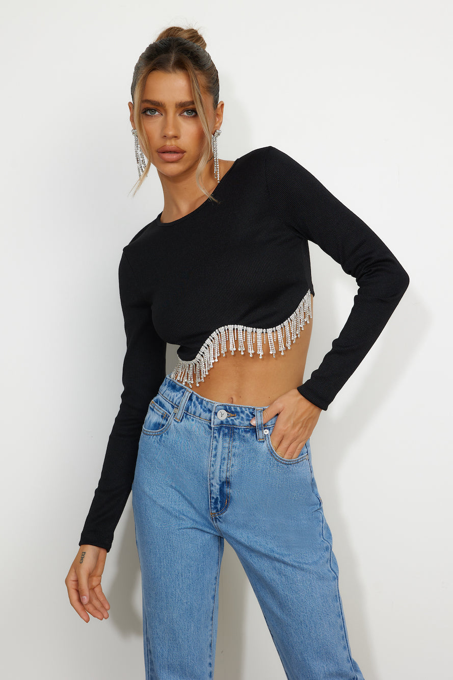 Little Sparkle Long Sleeve Top Black