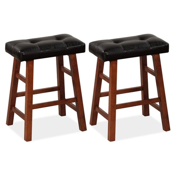 Costway Set of 2 Upholstered Barstools 24''/29'' Backless Rubberwood