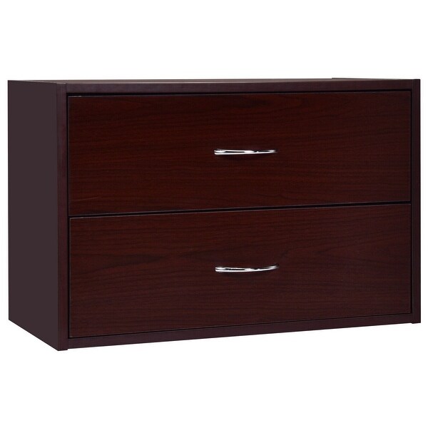 2-Drawer Dresser Horiztonal Organizer End Table Nightstand with Handle Wood-Brown - - 33999242